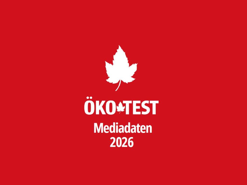 Öko-Test-Logo auf rotem Hintergrund mit Schriftzug "Mediadaten 2026" darunter